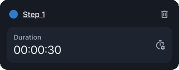 Flextimer step editor showing a single timer step with a duration field.